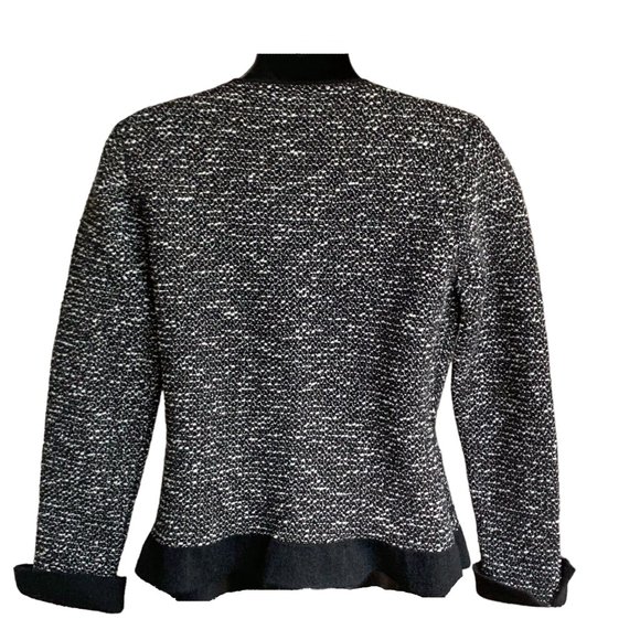 D. EXTERIOR Black White Metallic‎ Wool Blend Boucle Knit Cardigan - Picture 11 of 12